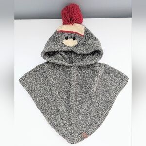 Baby Roots (Size 2T-4T) Knit Poncho/Sweater/Cape w/Monkey Face Pom Pom Hood